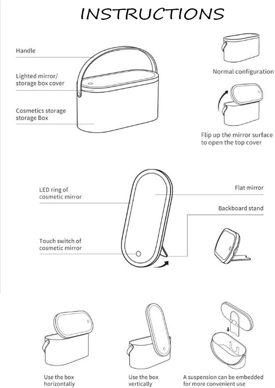 Portable LED Light Storage Box Beauty And Makeup Mirror
