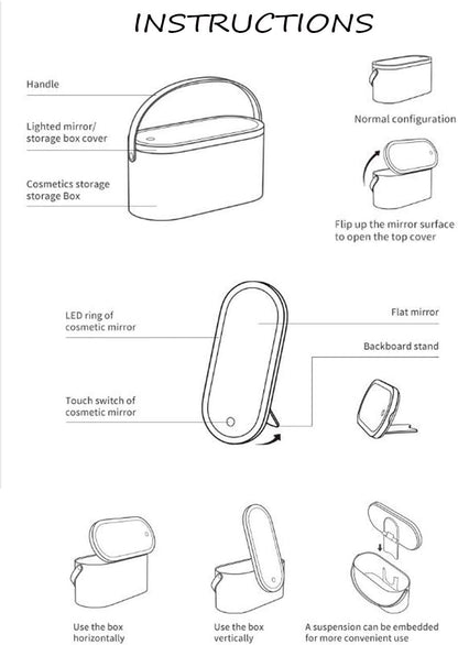 Portable LED Light Storage Box Beauty And Makeup Mirror