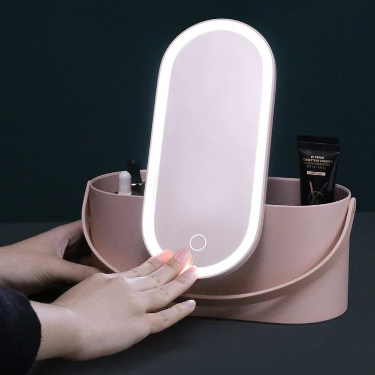 Portable LED Light Storage Box Beauty And Makeup Mirror